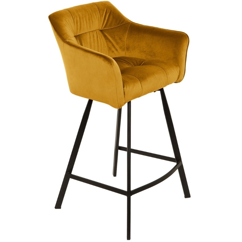 Moebel Living Hořčicově žlutá sametová barová židle