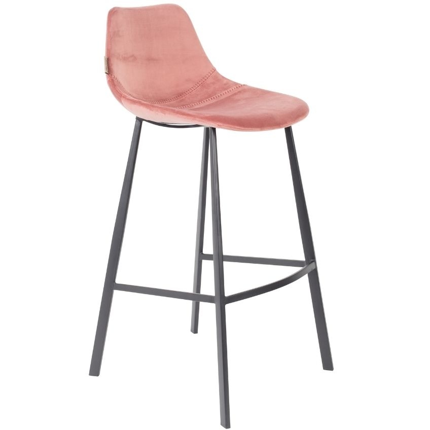 Růžová sametová barová židle DUTCHBONE