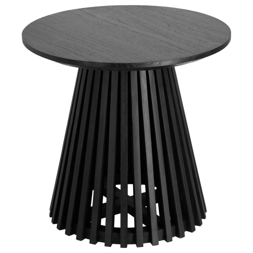 Černý dřevěný kulatý odkládací stolek Kave