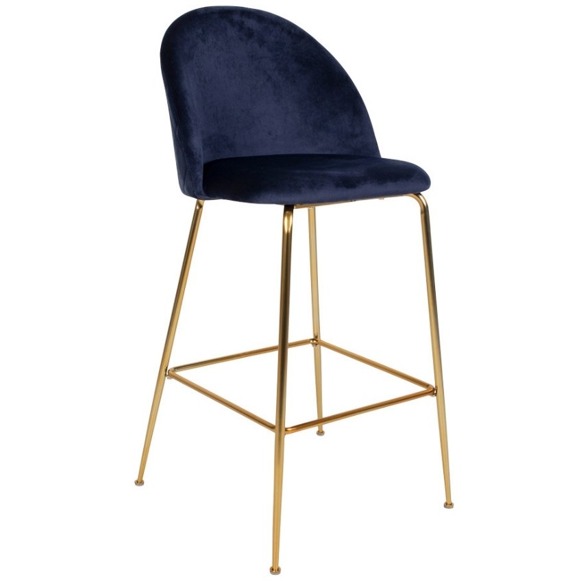 Nordic Living Modrá sametová barová židle Anneke se zlatou podnoží 76