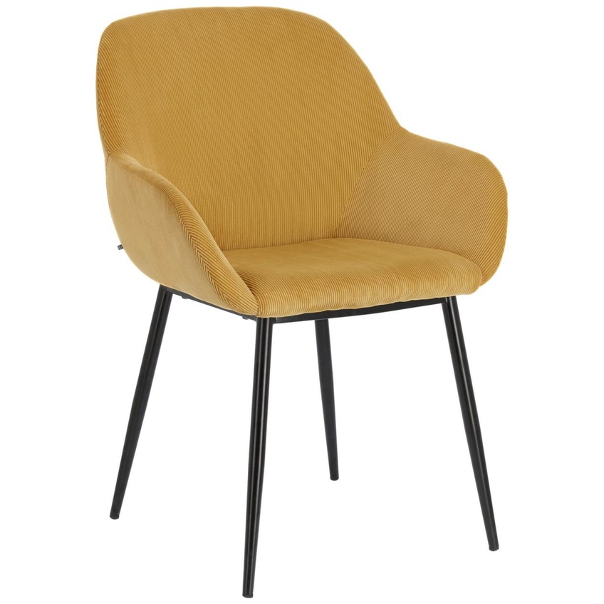 Hořčicově žlutá manšestrová jídelní židle