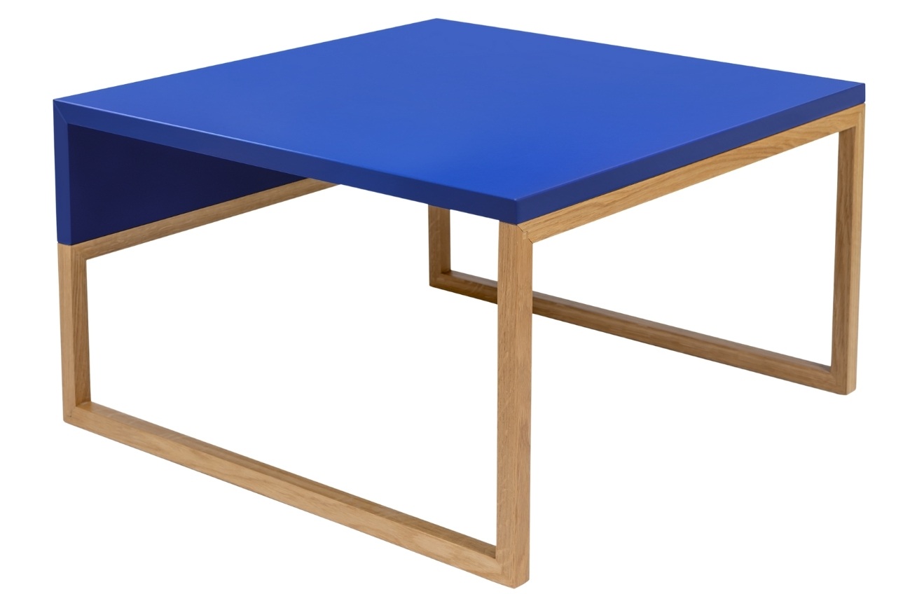 Modrý konferenční stolek Woodman Cubis s dubovou