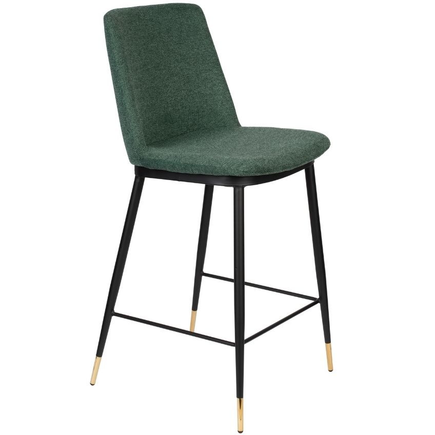 White Label Tmavě zelená látková barová židle