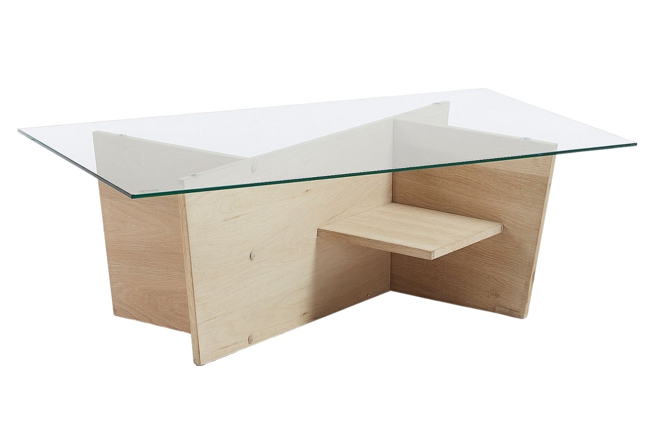 Skleněný konferenční stolek Kave Home Balwind s dubovou