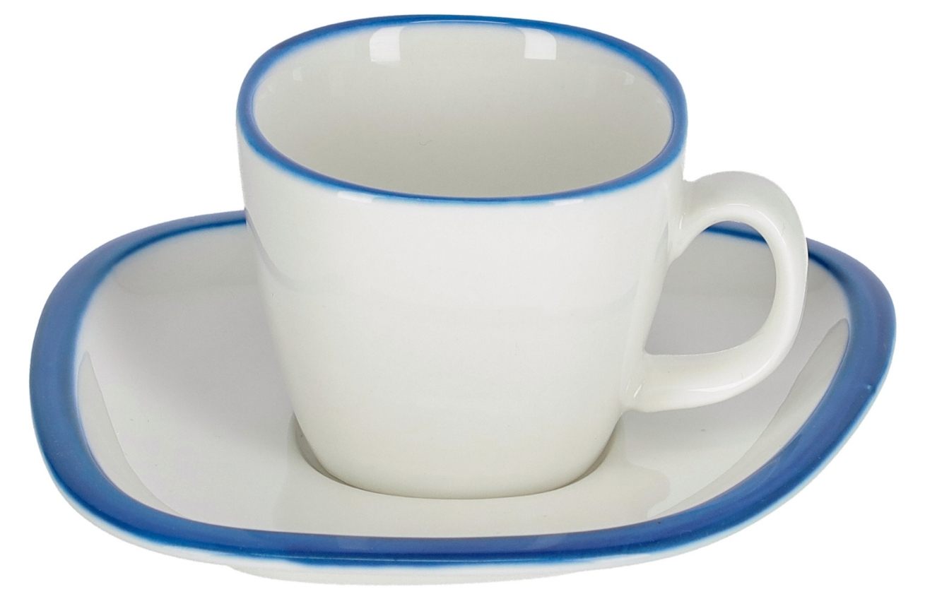 Bílo modrý porcelánový šálek a podšálek Kave Home Odalin