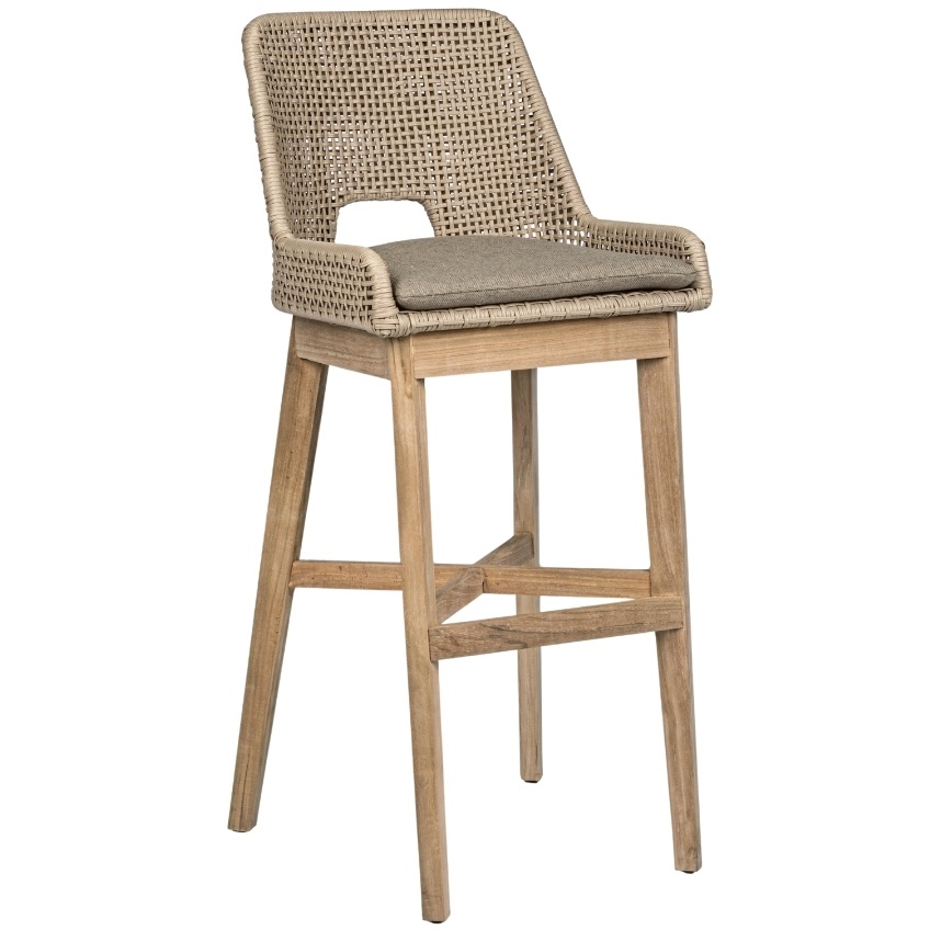 Šedo hnědá pletená zahradní barová židle