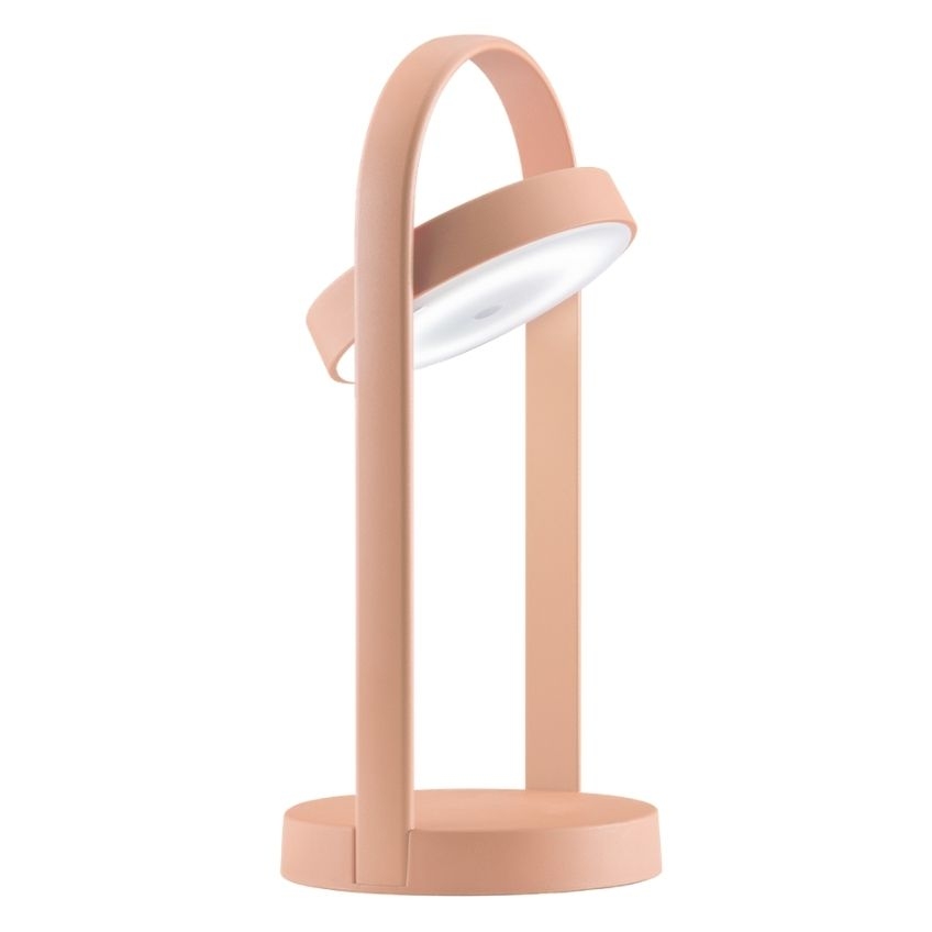 Světle růžová kovová bezdrátová stolní LED lampa