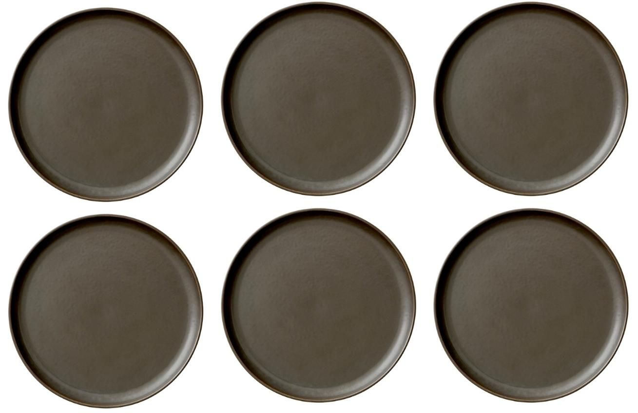 Set šesti tmavě hnědo šedých porcelánových talířů