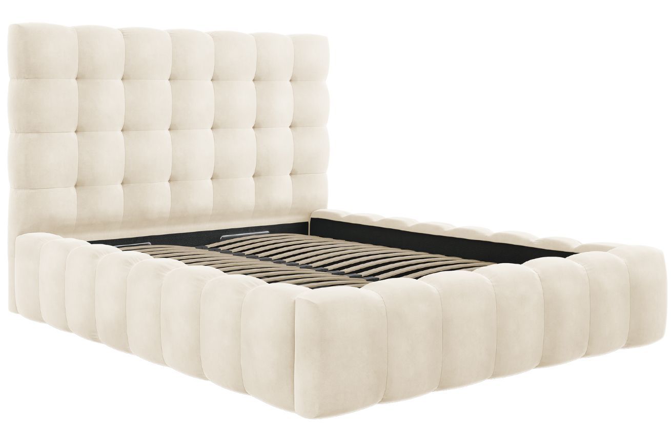 Béžová sametová dvoulůžková postel MICADONI Mamaia 140 x