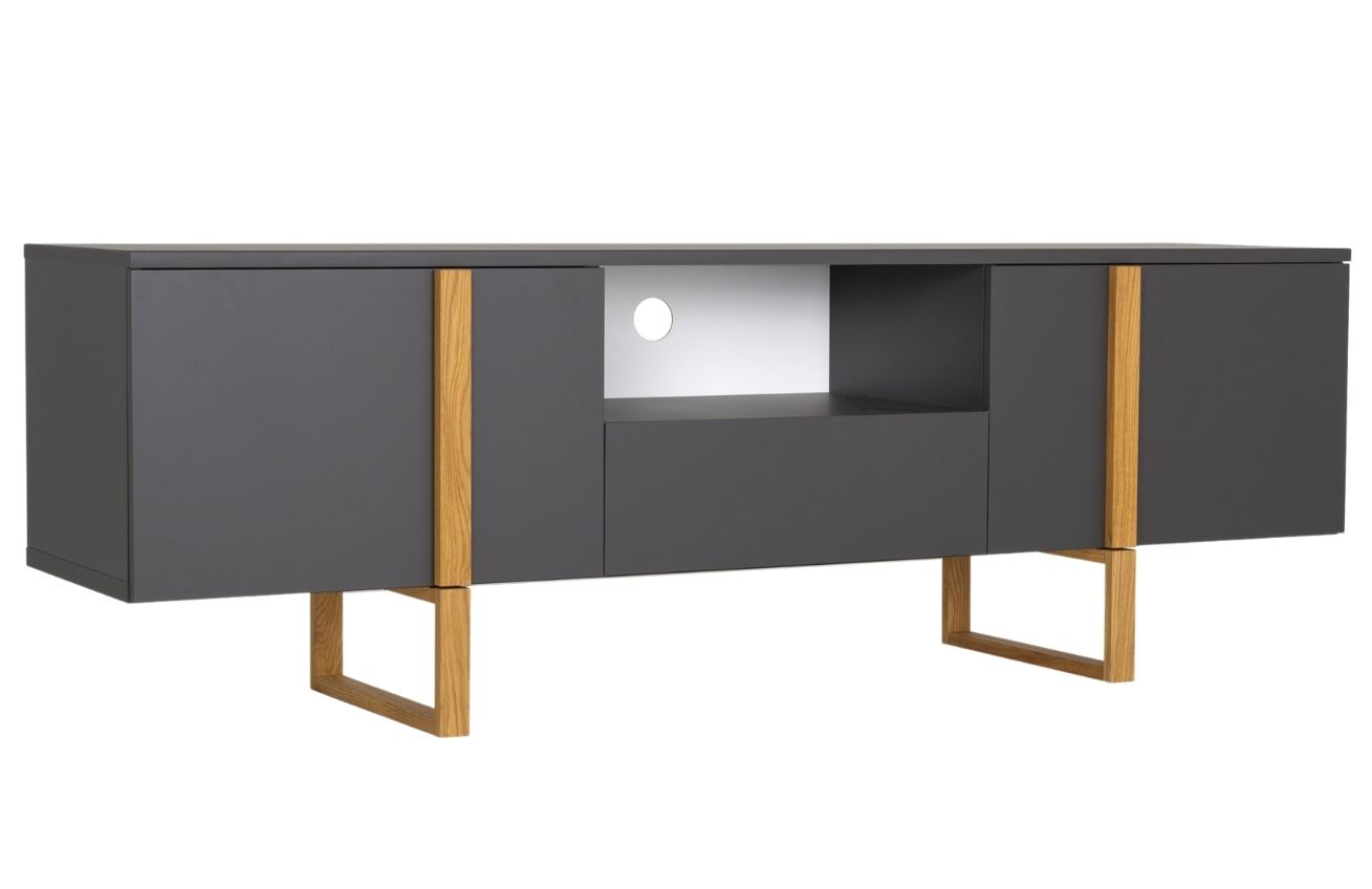 Matně antracitově šedý lakovaný dřevěný TV stolek Tenzo