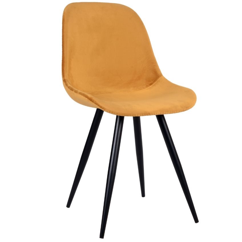 Okrově žlutá sametová jídelní židle LABEL51