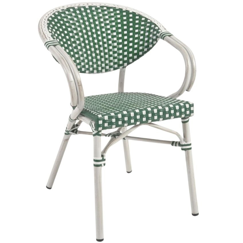 Zeleno bílá zahradní židle z umělého ratanu