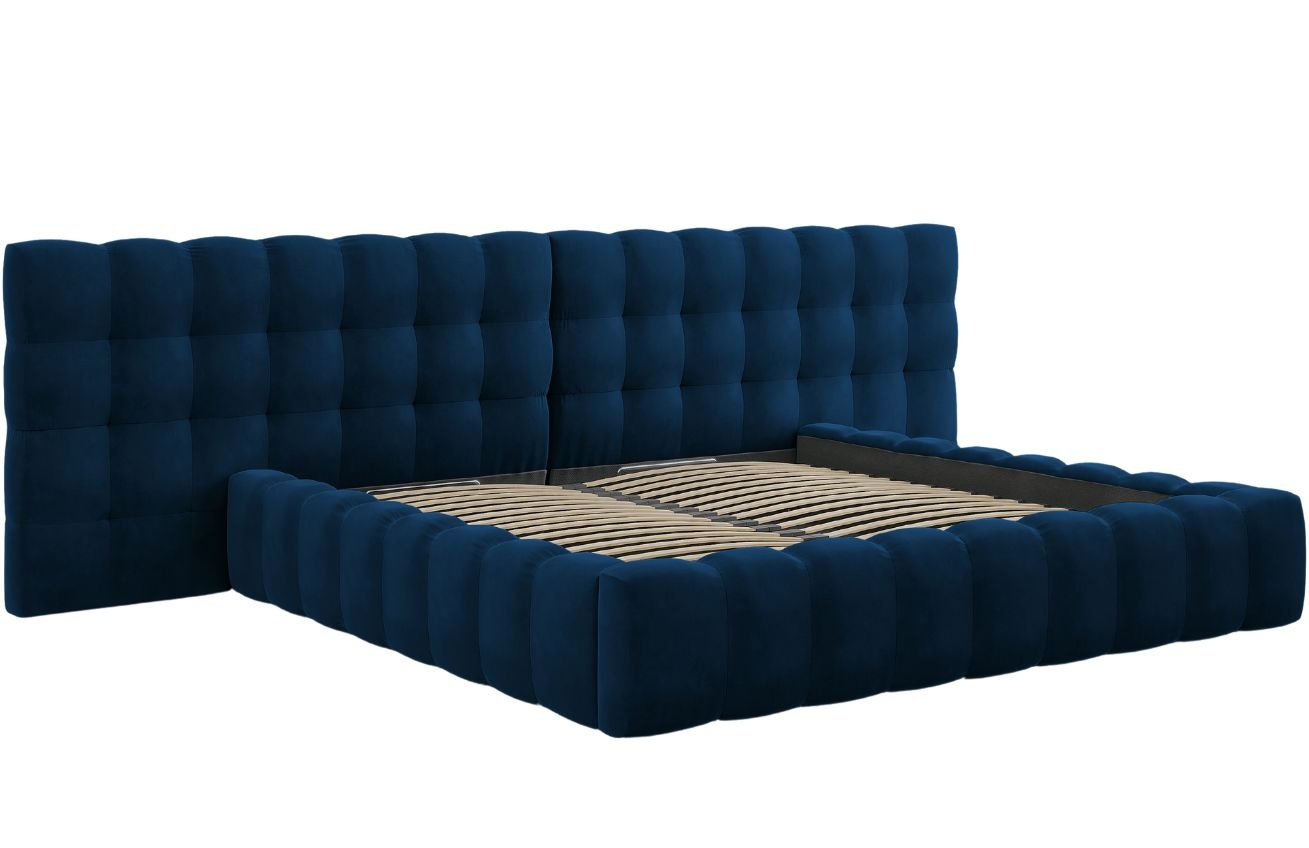 Královsky modrá sametová dvoulůžková postel MICADONI Mamaia 200 x