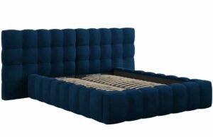 Královsky modrá sametová dvoulůžková postel MICADONI Mamaia 140 x