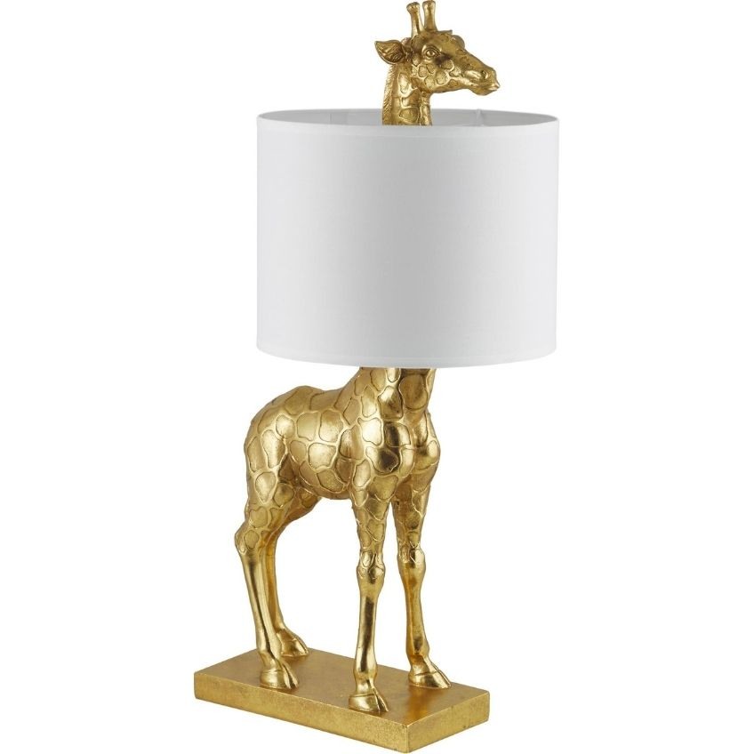 Zlatá stolní lampa s lněným