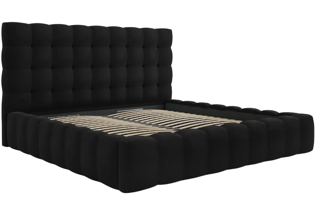 Černá sametová dvoulůžková postel MICADONI Mamaia 200 x