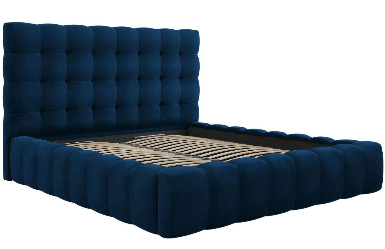 Královsky modrá sametová dvoulůžková postel MICADONI Mamaia 180