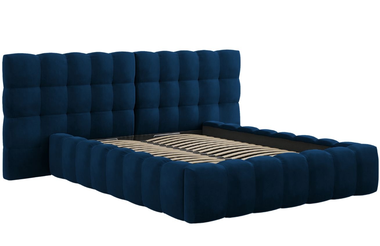 Královsky modrá sametová dvoulůžková postel MICADONI Mamaia 160 x