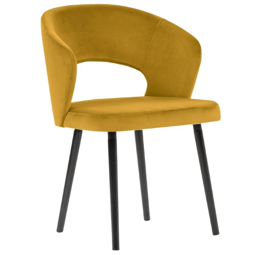 Hořčicově žlutá sametová jídelní židle