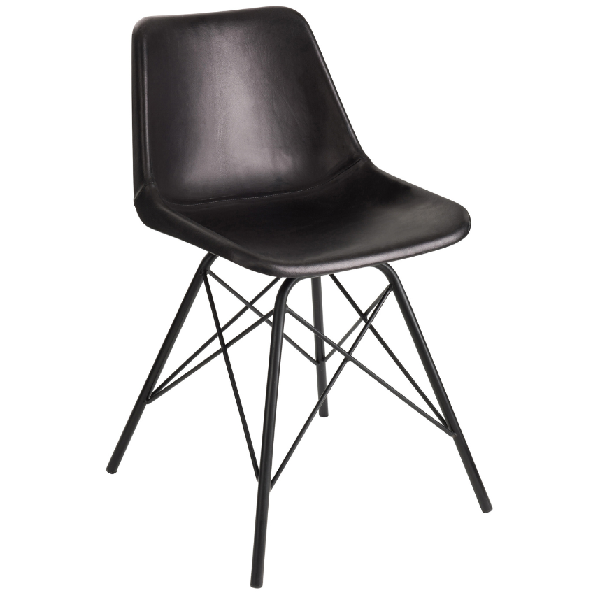Černá kožená jídelní židle J-line