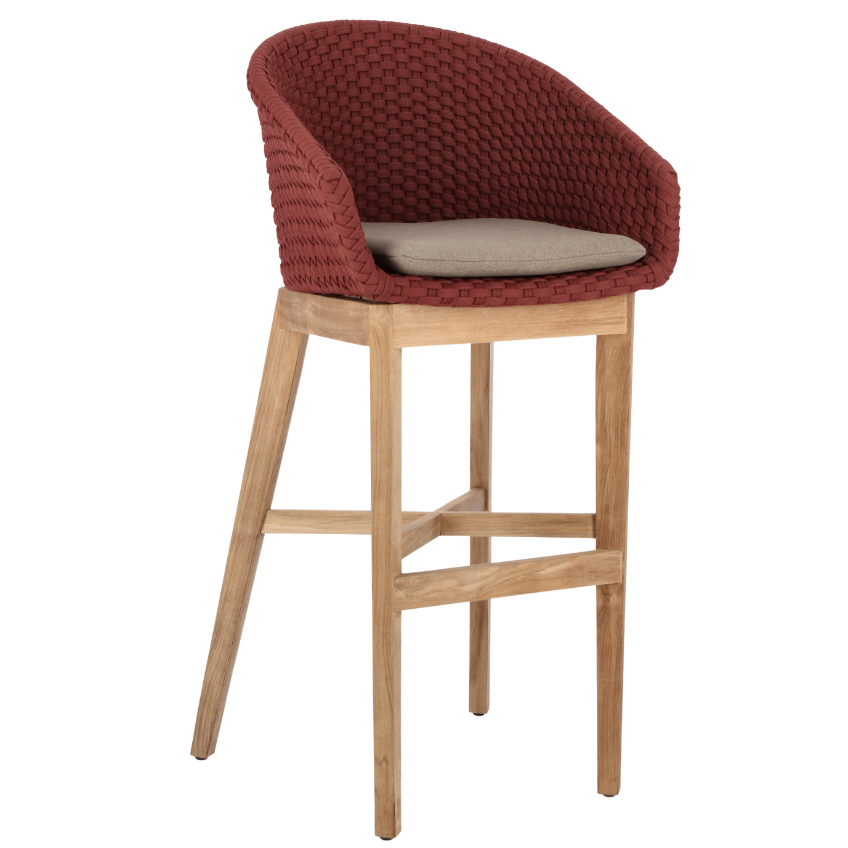 Červeno-béžová pletená zahradní barová židle Bizzotto