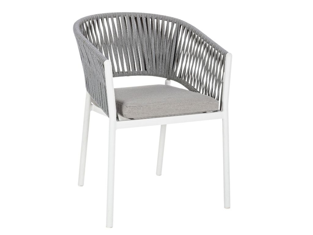 Šedo-bílá látková zahradní židle